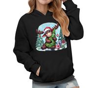 Christmas Hoodie Girls Graphic Hoodies Festive Reindeer Xmas Long Sleeve Pullover Top Thick Warm Fleece Hooded Sweatshirt Teen Girls Regular Fit Activewear with Pockets Age 2-13 (Black, 4-5 Years)