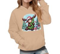 Christmas Hoodie Girls Graphic Hoodies Festive Reindeer Xmas Long Sleeve Pullover Top Thick Warm Fleece Hooded Sweatshirt Teen Girls Regular Fit Activewear with Pockets Age 2-13 (Khaki, 5-6 Years)