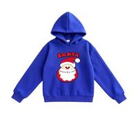 Christmas Hoodie Girls Soft Warm Graphic Hoodies Kids Girls Cute Santa Claus Hooded Sweatshirt Solid Color Long Sleeve Xmas Pullover Fashion Loose Hoody Tops Sportswear Age 3-8 (Blue, 7-8 Years)