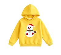 Christmas Hoodie Girls Winter Warm Graphic Hoodies Fashion Long Sleeve Xmas Pullover Tops Kids Girls Jolly Snowman Print Hooded Sweatshirt Solid Color Loose Fit Sportswear Age 3-8 (Yellow, 3-4 Years)