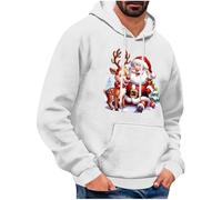 Christmas Hoodie Men's Long Sleeve Christmas Hoodie Men's with Christmas Motif, Funny Christmas Jumper with Hood Fashion Christmas Hooded Sweatshirt Winter Christmas Hoodie Xmas Hoodie, White, M