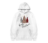 Christmas Hoodie Men's Long Sleeve Christmas Hoodie Men's with Christmas Tree Print, Christmas Jumper with Hood Comfortable Christmas Hooded Sweatshirt Winter Christmas Hoodie Xmas Hoodie, White, M