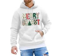 Christmas Hoodie Men's Long Sleeve Christmas Hoodie Men's with Letter Print, Christmas Jumper with Hood Funny Loose Christmas Hooded Sweatshirt Winter Christmas Hoodie Xmas Hoodie, White, XL