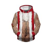 Christmas Hoodie Men's Ugly Christmas Hoodie with Ugly 3D Print, Funny Christmas Jumper with Hood, Loose Christmas Hooded Sweatshirt, Winter Christmas Hoodie Xmas Hoody, White, XL