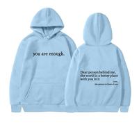 Christmas Hoodie Women Women's You are Enough Graphic Pullover Hoodies Lounge Stylish Jumper Long Sleeve Solid Hooded Tops Vintage Classic Work Printed Jacket Hoody Y2k Outdoor Sweatshirts Sky Blue