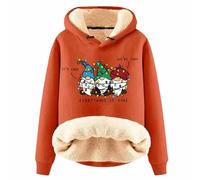 Christmas Hoodie, Women's Fleece, Christmas Jumper with Santa Print, Chirstmas Sweatshirt with Hood, Christmas Jumper, Christmas Hoodie, Funny Winter Fleece Hoodie, Xmas Hoody, orange, M
