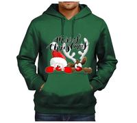 Christmas Hoodies for Men 2024 Red Wine Glasses with Santa Hats Graphic Sweatshirts Pullover Sweater Winter Clothes Hooded Sweatshirts for Men (Dark Green, XXXL)