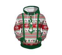 Christmas Hoodies For Men 3D Printed Sweatshirt Mens Funny Hoodie Christmas Tree Pattern Pullover Drawstring Novelty Jumper With Pocket Hoody Xmas Warm Cosy Sweatshirts Green