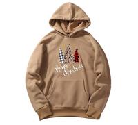 Christmas Hoodies for Men Fun - Christmas Cute Christmas Graphic Print Oversized Pullover Sweatshirts 2024 Ladies And Gentle Workout Long Sleeve Fashion Tops (Brown, XL)