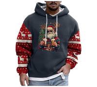 Christmas Hoodies for Men Funny Santa Claus Printed Snowman Couples Matching Comfy Big Tall Santa Sweatshirt Vacation Cute Reindeer Y2k Loose Tops with Pockets Men Christmas Jumpers Funny Xmas Jumpers