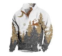 Christmas Hoodies For Men Half Zip Jumpers With Buttons Novelty 3D Graphic Pullover Sweaters Funny Xmas Sweatshirts Xmas Jumpers Loose Fit Top Plus Size Casual Long Sleeve Xmas Sweatshirts