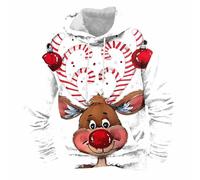 Christmas Hoodies for Men,Reindeer Hooded Sweatshirt Long Sleeve Drawstring Hooded Jumper Mens Novelty Funny Hoodie Fleece Lined Pullover Tops Ugly Christmas Sweater Happy Holidays Clothing M-3XL