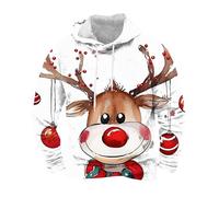 Christmas Hoodies for Men,Reindeer Hooded Sweatshirt Novelty Funny Long Sleeve Pullover Tops Mens Fleece Lined Drawstring Hooded Jumpers,Ugly Christmas Sweaters Happy Holidays Clothing M-3XL
