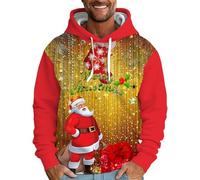 Christmas Hoodies for Men UK Casual Drawstring 3D Christmas Santa Cartoon Printed Sweatshirt Winter Warm Male Funny Xmas Costume Streetwear Plus Size(#01-01, M)