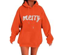 Christmas Hoodies For Women Merry Christmas Pullover Top Long Sleeve Xmas Holiday Sweatshirt Sweatshirts Pullover Top (Orange, XXL)