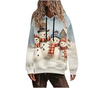 Christmas Hoodies for Women Novelty Christmas Shirt Long Sleeve Ugly Xmas Jumper Sweater Santa Claus Printed Holiday Party Top Drawstring Casual Designer Hoody Tops with Pockets Xmas Costumes L