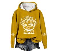Christmas Hoodies for Women Sweatshirt, Cow Print Festive Western Graphic Pullover For Cozy Fleece Casual Winter Top (Yellow S)