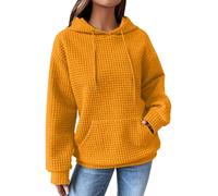 Christmas Hoodies for Women UK,Casual Hoodies Womens Basic Waffle Long Sleeve Pullover Top Solid Vintage Checked Hooded Sweatshirt Holiday Halloween Costume Streetwear Baggy Jumper Tops Pocket Yellow