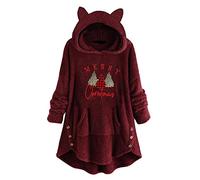 Christmas Hoodies for Women UK Fluffy Warm Fleece Funny Lovely Graphic Xmas Tree Jumper Hooded Cat Ear Blanket Hoodies Teddy Bear Fuzzy Hoodie Dress Winter Xmas Sweatshirts Ladies Girls
