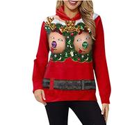 Christmas Hoodies for Women UK Funny Graphic Print Long Sleeve Sweatshirts Xmas Holiday Hooded Pullover Tops Loose Fitting Soft Comfort Jumpers Going Out Cute Hoodie