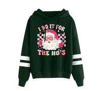 Christmas Hoodies for Women UK Kawaii Print Hoodie Lightweight Long Sleeve With Pocket Sweaters Cute Loose Lapel Sweatshirt Pullover Fuzzy Fluffy Uni-Sex Plain Green