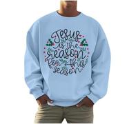 Christmas Hoodies Men 3D Printed Xmas Pullover Sweatshirt Funny Long Sleeve Sweater T-Shirt Novelty Ugly Christmas Jumper Work Hoodies Winter Warm Hooded Top with Pockets Xmas Costumes (Sky Blue,XL)