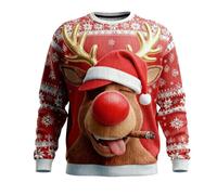 Christmas Hoodies Men Unisex Xmas Sweatshirt Fairisle Christmas Tree Reindeer Snowflakes Novelty Pullover Sweater Soft Sweater Lightweight Classic Jumpers Top Rudolph (Z3 Red,L)
