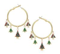 Christmas Hoop Earrings for Women Christmas Outfits Accessories Christmas Tree Earrings Xmas Bow Bells Earrings Festive Holiday Accessory Party Jewelry Favor Gifts, L, Alloy Steel, No Gemstone