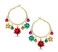 Christmas Hoop Earrings for Women Christmas Outfits Accessories Christmas Tree Earrings Xmas Bow Bells Earrings Festive Holiday Accessory Party Jewelry Favor Gifts, L, Alloy Steel, No Gemstone
