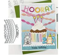 Christmas Hooray Streamers Metal Die Cuts,Letter Lable Wave Cutting Dies Cut Stencils for DIY Scrapbooking Album Decorative Embossing Paper Dies Card Making
