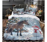 Christmas Horse Comforter Cover 3D Design Printed Premium 3 Pcs Bedding Set Zipper Winter Festive Scene Duvet Cover Super Soft Breathable for Kids Girls Boys Adults Women Teens Double（200x200cm）