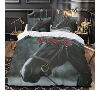 Christmas Horse Quilt Cover 3D Design Printed Super Soft 3 Pcs Bedding Set Zipper Holiday Festive Decoration Duvet Cover Ultra Soft Durable for Kids Adults Women Teens Youth Boys King（220x240cm）