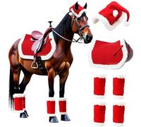 Christmas Horse Tack - 4 Pieces Leg Wraps, Christmas Horse Costume, Christma-s Hors-e Accessory with Saddle Pad and Hat| Christma-s Tack Hors-e Costume for the Holiday Season