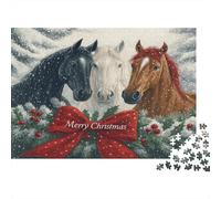 Christmas Horses-winter Festive Art 1000 Piece Jigsaws with Precision Cut Personalised Jigsaws As A Party Puzzle Game for Social Gatherings 38x26cm/1000pcs