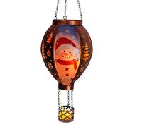 Christmas Hot Air Balloon Solar Lantern with Flame, Hanging Solar Lantern Waterproof Christmas Lanterns Decor for Patio, Porch, Xmas Holiday Party Decor (Snowman)
