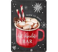 Christmas Hot Chocolate Bar Warm Up Here Funny Vintage Tin Sign Wall Plaque Poster for Cafe Bar Restaurant Shop Gifts Idea 8 x 12 Inches
