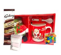 Christmas Hot Chocolate Mug Gift Set, Santa Design with Galaxy Hot Chocolate, Marshmallows, Chocolate Buttons, Festive Decorations (22.5x14x7.5cms, Galaxy AT-1920B)