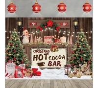 Christmas Hot Cocoa Bar Backdrop Wooden Candy Shop Xmas Tree Background Banner for Photography Winter Xmas Party Decoration Photo Booth Props (8x6FT)