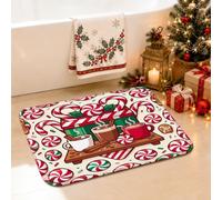 Christmas Hot Cocoa Candy Cane Theme Bathroom Rugs 20x32 Inch | Candy Canes, Bathroom Floor Mat, Hot Chocolate, Winter Decor, Seasonal Bathroom, Fanciful Illustration