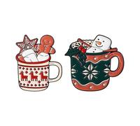 Christmas Hot Cocoa Mug Enamel Pins Set, Cute Holiday Gingerbread & Snowman Brooches, Festive Winter Lapel Badges for Backpacks, Jackets, Clothing, Christmas Decor