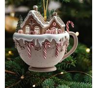 Christmas Hot Cocoa Ornaments, Christmas Snow Houses Hot Chocolate Mug Ornaments 2D Acrylic, Christmas Tree Decoration Charm Hot Cocoa Theme Pendant for Indoor Outdoor