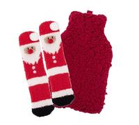 Christmas Hot Water Bottle and Non Slip Socks Set - 3D Low Pile Plush Fleece Cover Pain Relief Cosy Nights and Relaxation (Santa)