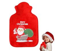 Christmas Hot Water Bottle - Hot Water Bottle Pouch with Cartoon Santa | Comfortable Water Bottle Bag for, Christmas Themed Soft Hot Water Bag for Holiday Gifts, confor