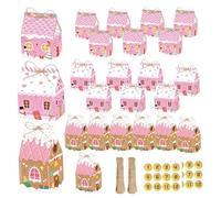 Christmas House Cardboard Treat Boxes - Gingerbread Cardboard Treat Boxes for Christmas - School Class Parties, 24 x Cute Goodie Paper Boxes for Christmas