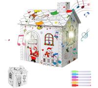 Christmas House Coloring Craft Kit | Colour Your Own Gingerbread Cardboard Playhouse for Kids