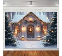 Christmas House Forest Snow Background Christmas New Year Party Decor Backdrop Rustic Wooden Cabin White Winter Night Landscape Background Adult Kids Party Decor Photo Snowy Scene Backdrop (2,7X5FT)