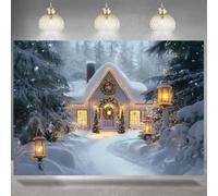 Christmas House Forest Snow Background Christmas New Year Party Decor Backdrop Rustic Wooden Cabin White Winter Night Landscape Background Adult Kids Party Decor Photo Snowy Scene Backdrop (1,7X5FT)