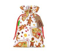 Christmas House Gingerbread Man Furits Holiday Drawstring Gift Bags, Christmas Gift Wrapping Sacks Pouches For Xmas Presents Party Favor 8 X 12in