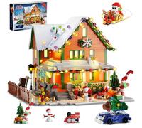 Christmas House Mini Building Set with Light, PLAXSOON 1961 PCS Holiday Snow Village Architecture Model Building Block with Santa Claus Sleigh, Xmas Display Toy Set for Adults Kids Boys Girls Ages 14+