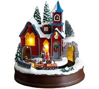 Christmas House Music Box with Rotating Train and LED Lights, Resin Craft with Dual Power Options for Seasonal Holiday Decoration (House Music Box 5)